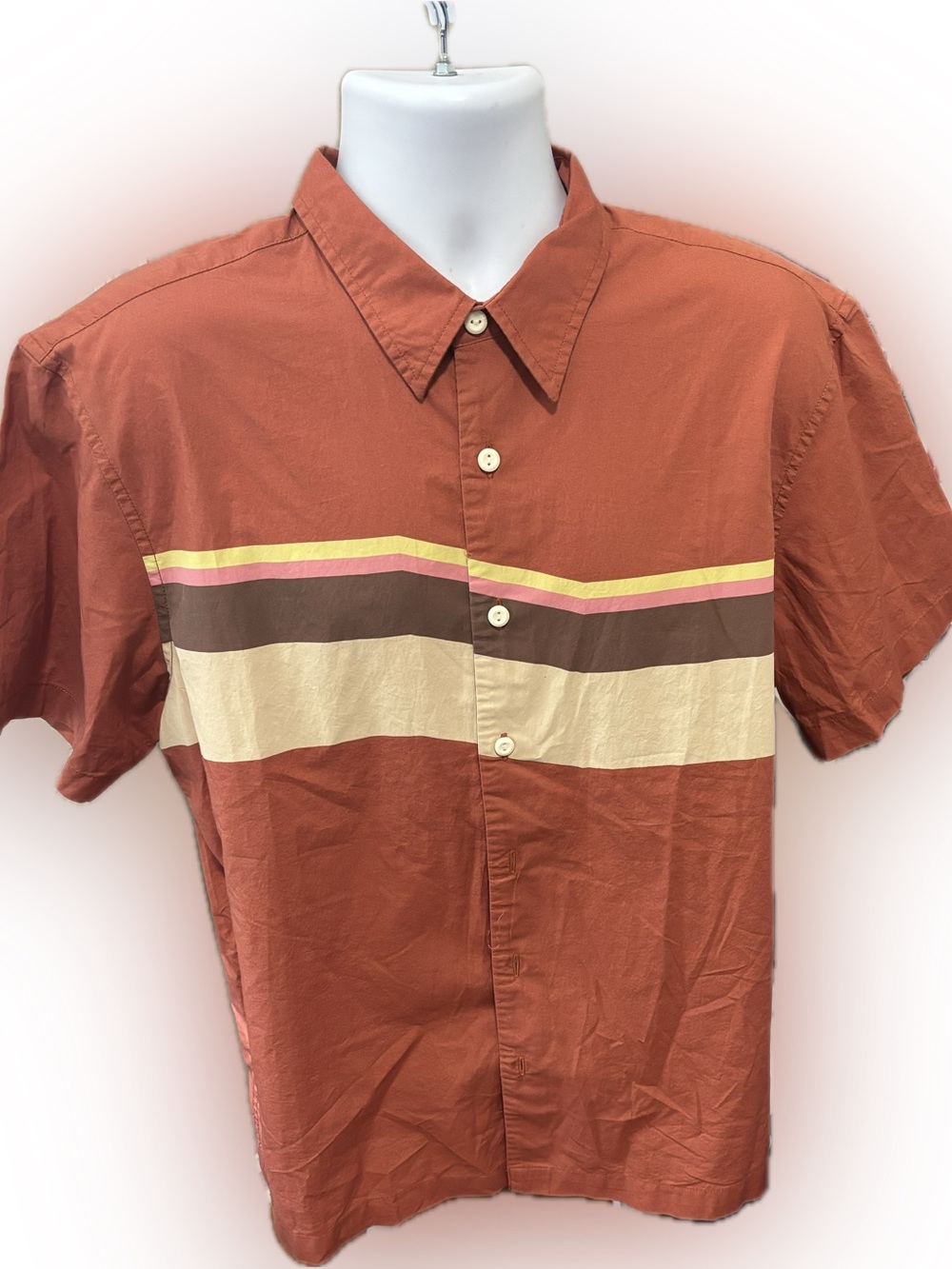 Levi’s Men’s L Relaxed Rust Colorblock Stripe Short Sleeve Button Up Shirt